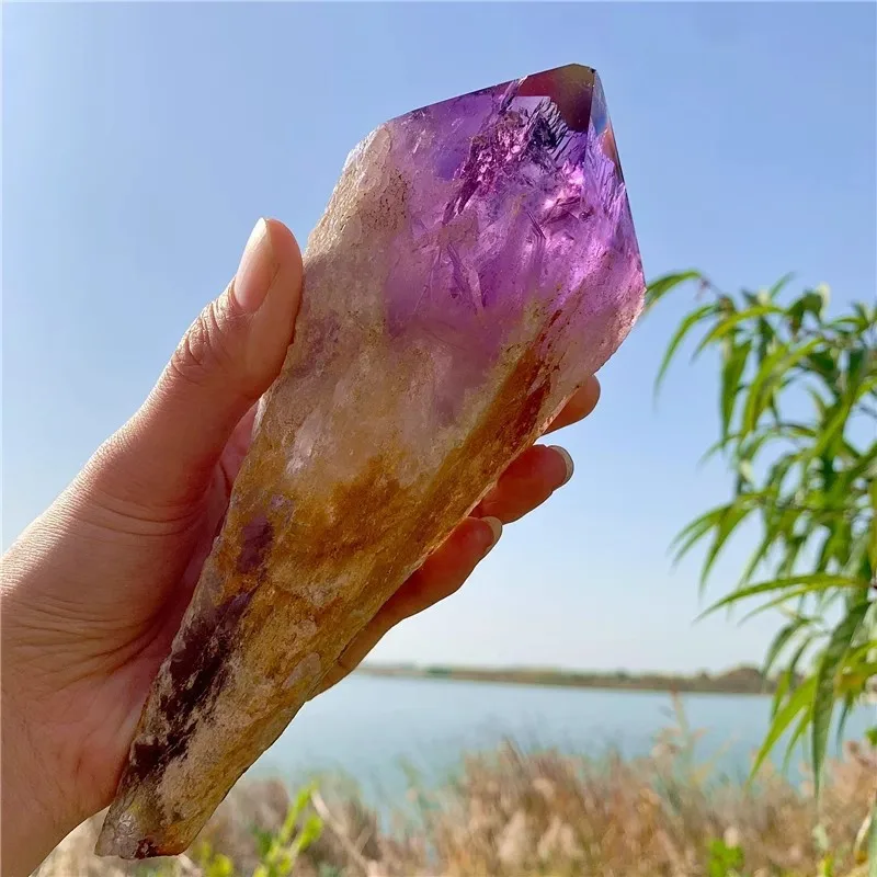 Aqumotic, 1 pieza, cabeza de cristal de amatista Real, cetro de piedra de amatista Natural uruguaya, geoda artesanal, adorno de amatista cruda