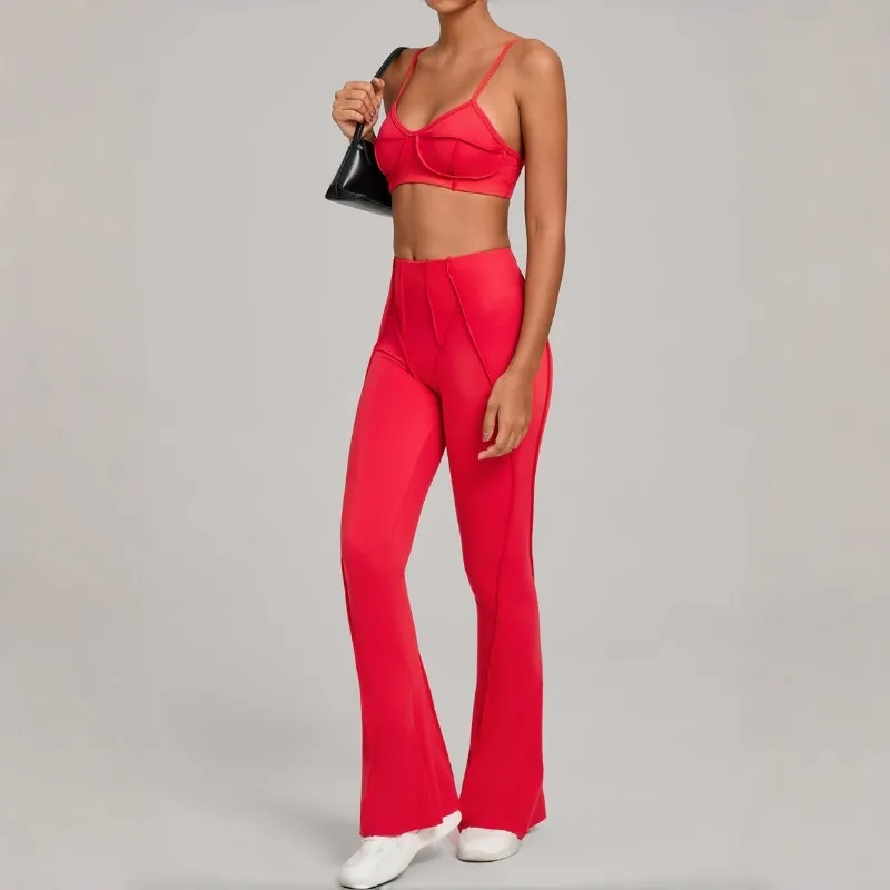 المرأة ضيقة الرملي اليوغا مجموعة الورك رفع مرونة عالية سليم صالح الصدرية السراويل الطويلة اللياقة البدنية مجموعة الرياضة في الهواء الطلق البدلة #6