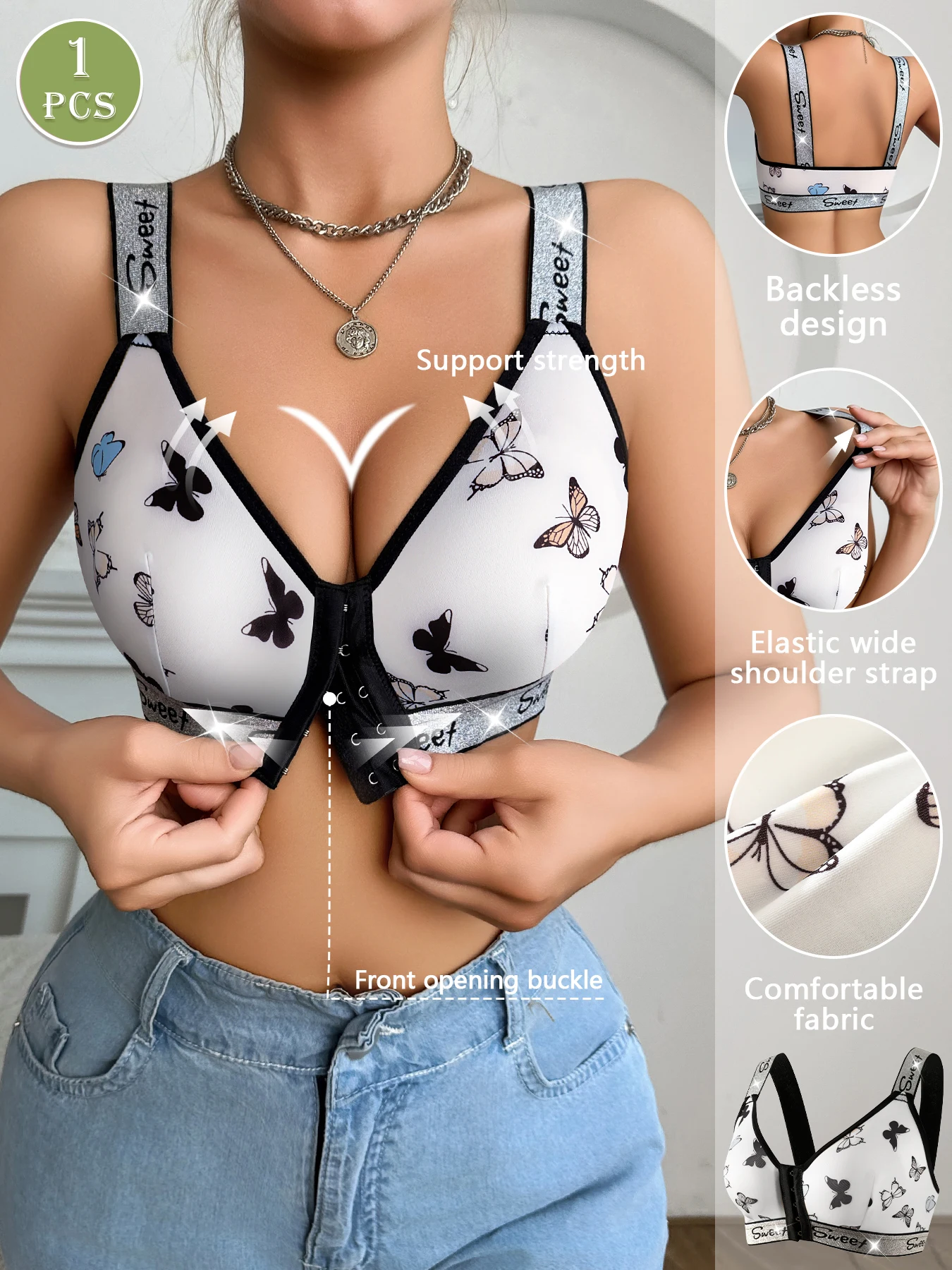 1pc Women Front Closure Soft & Comfortable Daily Wear Bra