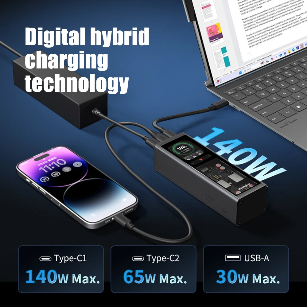 PD140W PowerBank 20V7A 20000 мАч/74 Втч 2,01 дюйма TFT цветной экран PPS QC мототелефон ноутбук умные часы 2 Type-C1USBA быстрая зарядка
