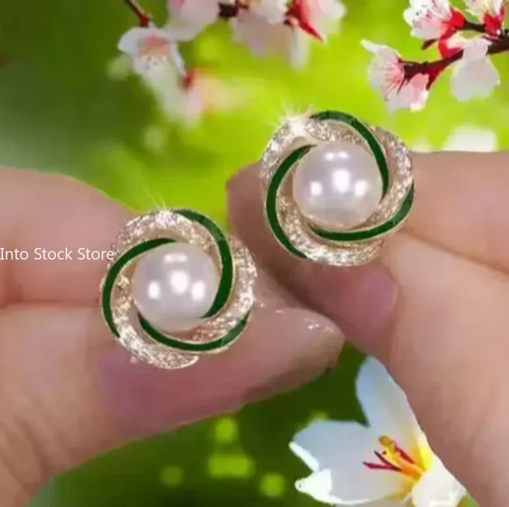 New South Korea Green Cat's Eye Stone Earrings Elegant Fashion Simple Small Earrings Women's Jewelry