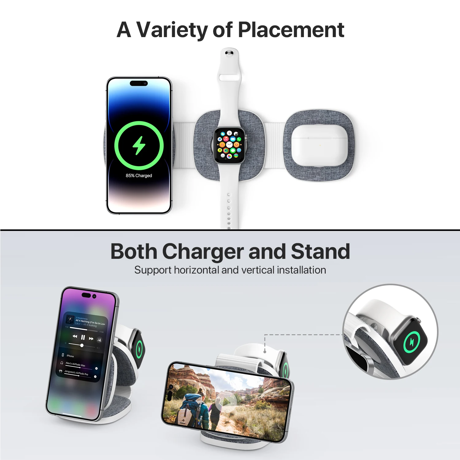 Magnetic wireless charger 3-in-1 suitable for iPhone 15 14 13 12 11 Pro Max Apple Watch AirPods quick charging dock Magsafe