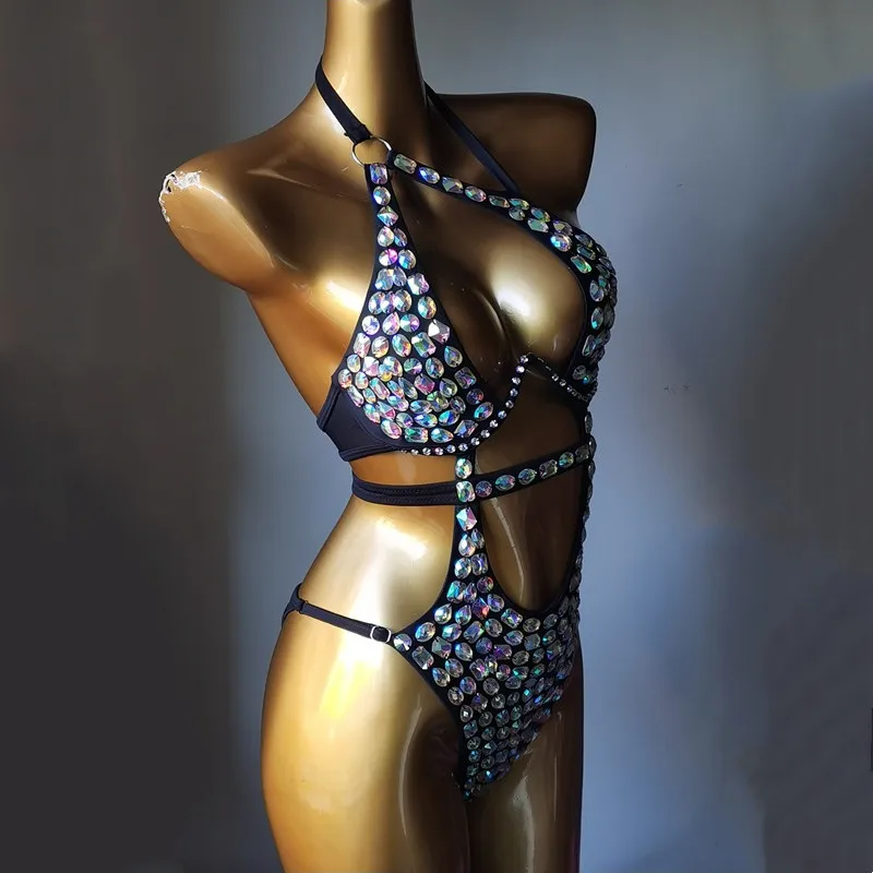 Rhinestones Bikini One-piece Swimsuit One-piece Bikini Beach Vacation Crystal Swimwear Nightclub Party Stage Performance Costume