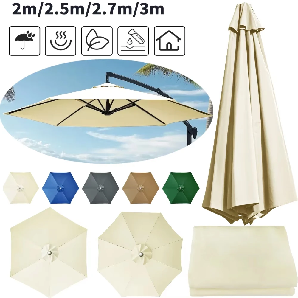 UV Protection Waterproof Replaceable Umbrella Canopy 2/2.5/2.7/3m Parasol Top Cloth Cover For 6/8 Ribs Garden Yard Patio