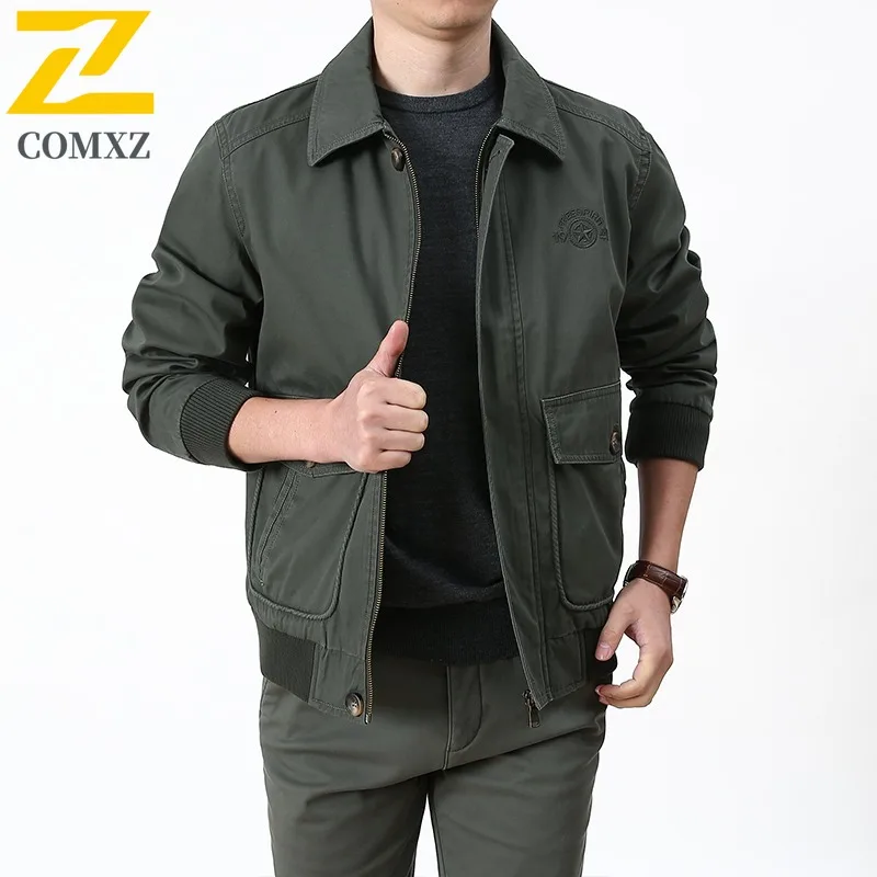 

COMXZ 2025 Men Spring Autumn Fashion New Casual Fleece Lined Jacket Premium Washed Cotton outdoor sports breathable windbreaker