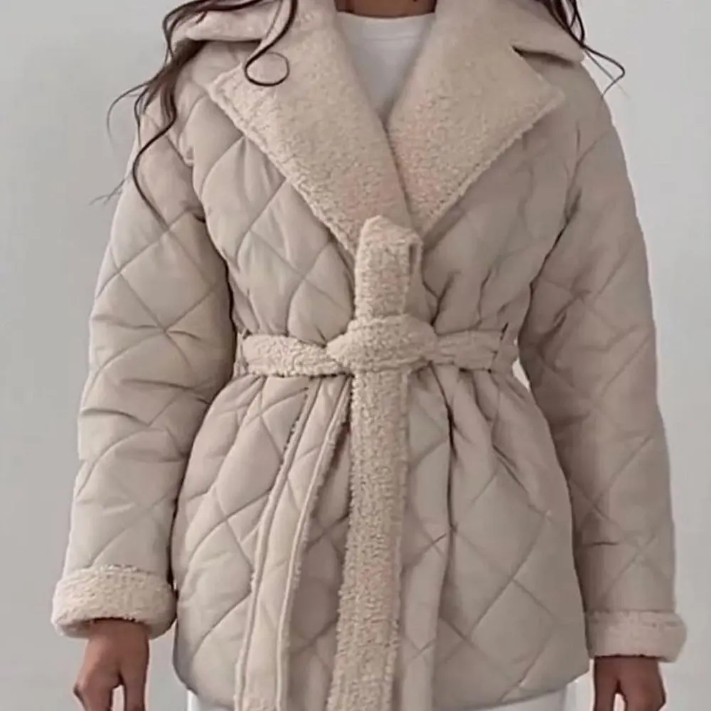 

Women's Cotton-Padded Jacket Lapel Short Design Waist Lace-Up Fashion European And American Style Joker