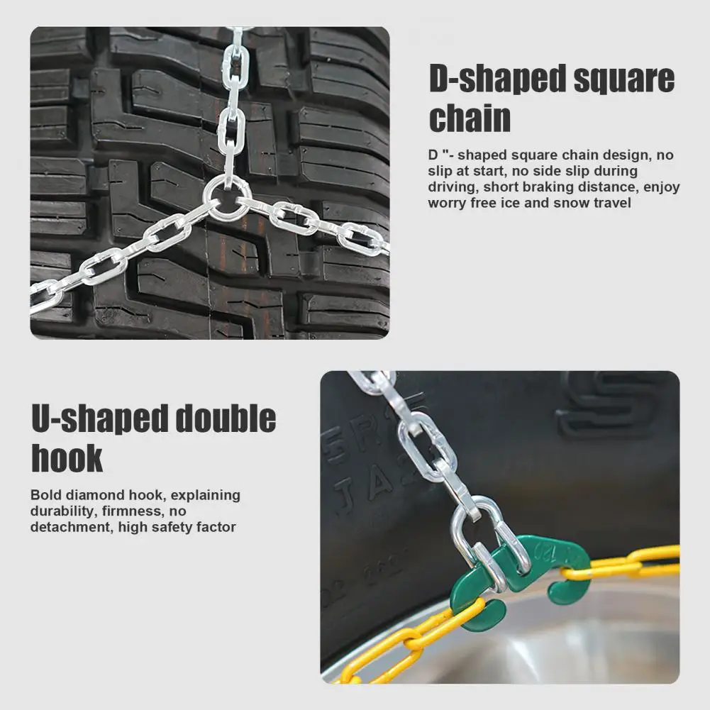 2Pcs Snow Tire Chains Auto Fixing 1 Min Quick Fit Easy Installation Tire Chains Universal Emergency Tire Traction Chains For SUV