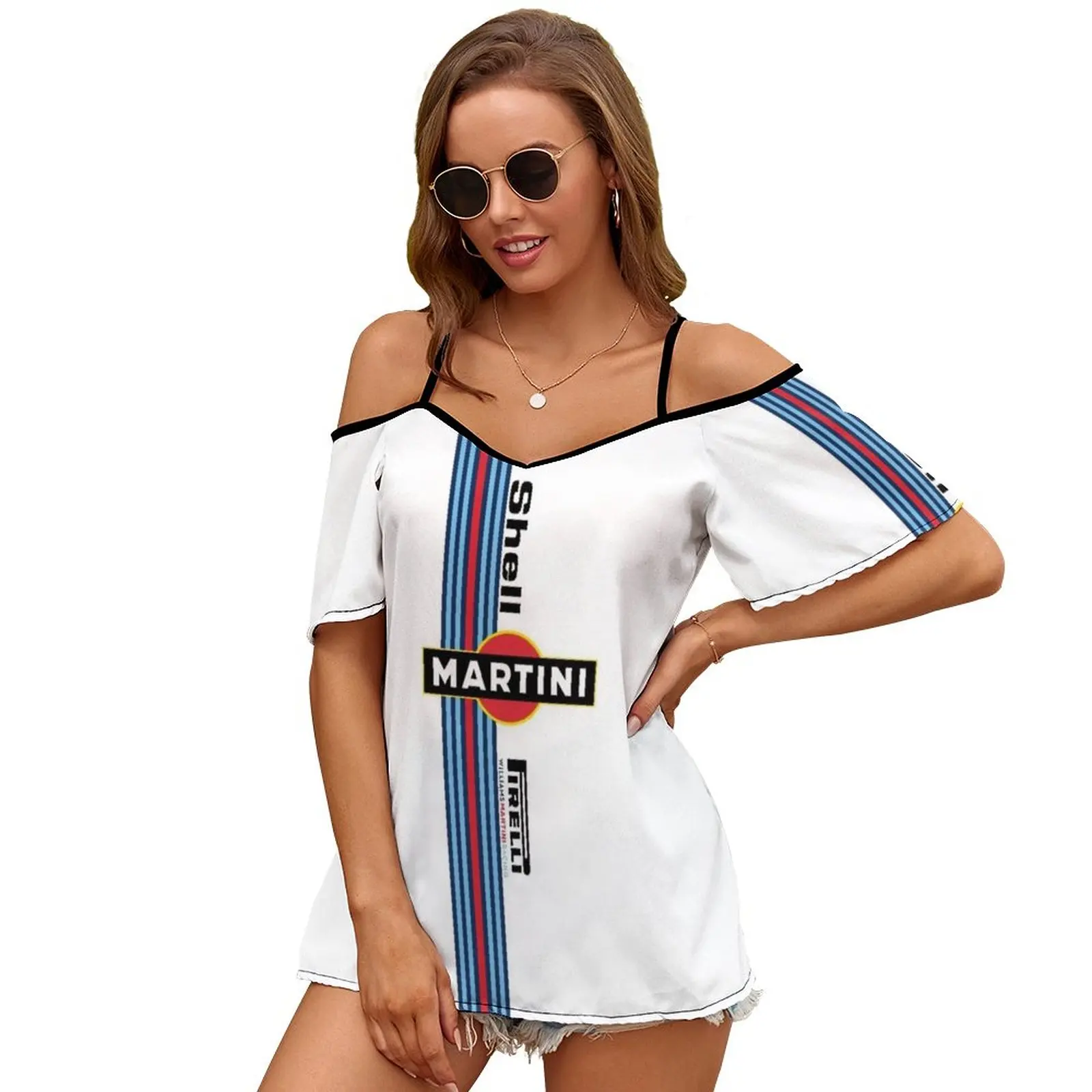 Martini Racing 2198 Women Print T Shirt Casual Off Shoulder Loose Pullover Tops Fashion Clothes Racing Cars Motorbike Martini