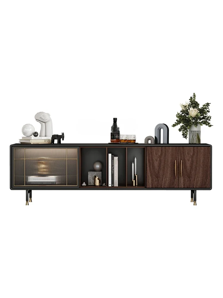 

Italian Solid Wood TV Cabinet Coffee Table Combination Living Room Small Apartment Retro Glass Side Cabinet