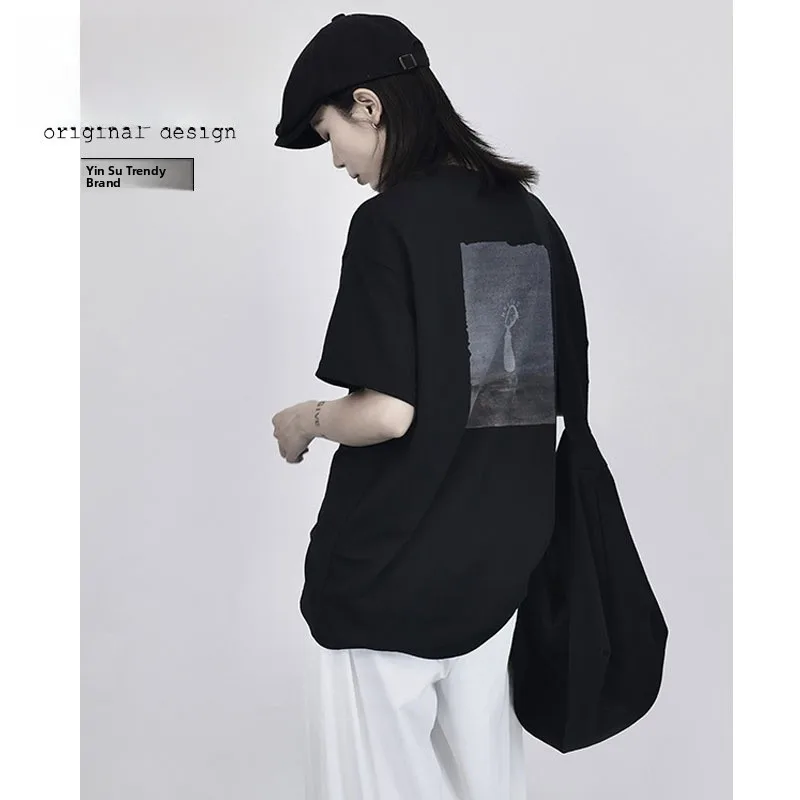 

Хлопковая футболка женская свободного кроя с принтом, повседневный топ с эффектом стройности, уличный стиль, высокая талия