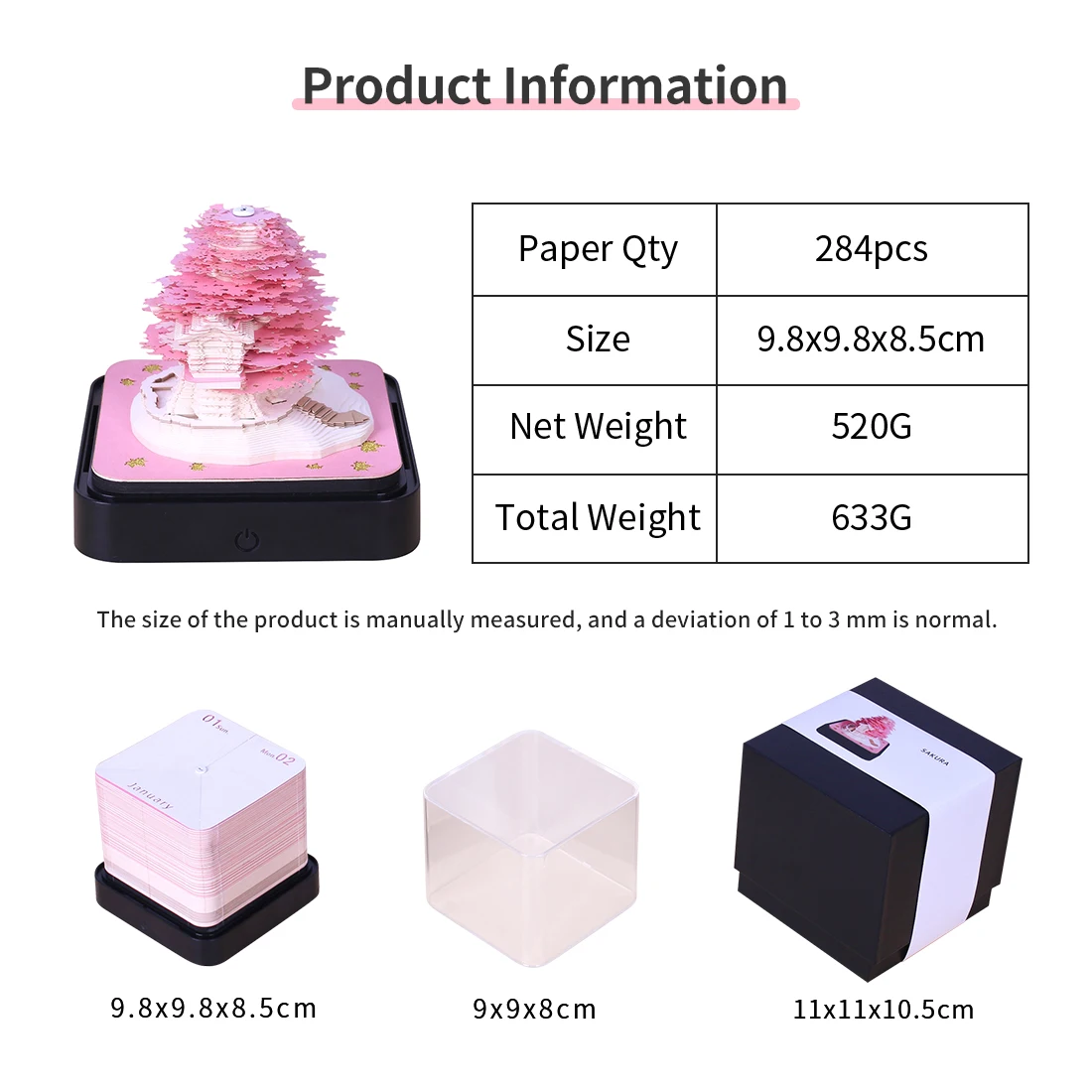 Omoshiroi Block 3D Notepad 3D Calendar 2024 Sakura Tree House 284Sheets Memo Pad Sticky Notes Paper Cute Notepads Christmas Gift