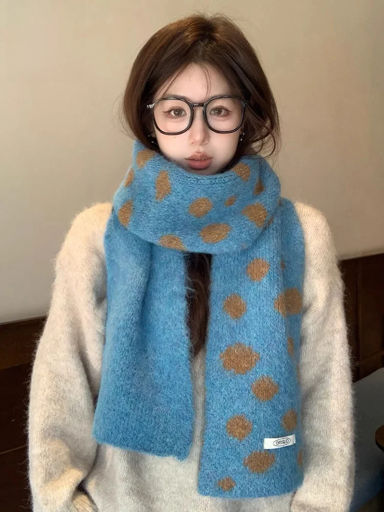 Echarpe-tricotee-a-pois-canary-kiss-pour-femme-style-coreen-chaude-polyvalente-douce-en-polaire-accessoire-de-mode