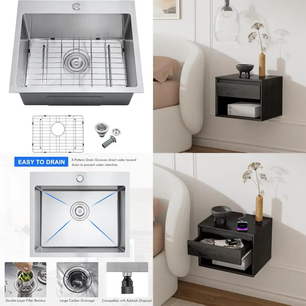 

Stainless Steel Single Bowl Kitchen Sink 21x18 Inches, 18 Gauge, Topmount Design with Drain Assembly and Grid for Durable Use