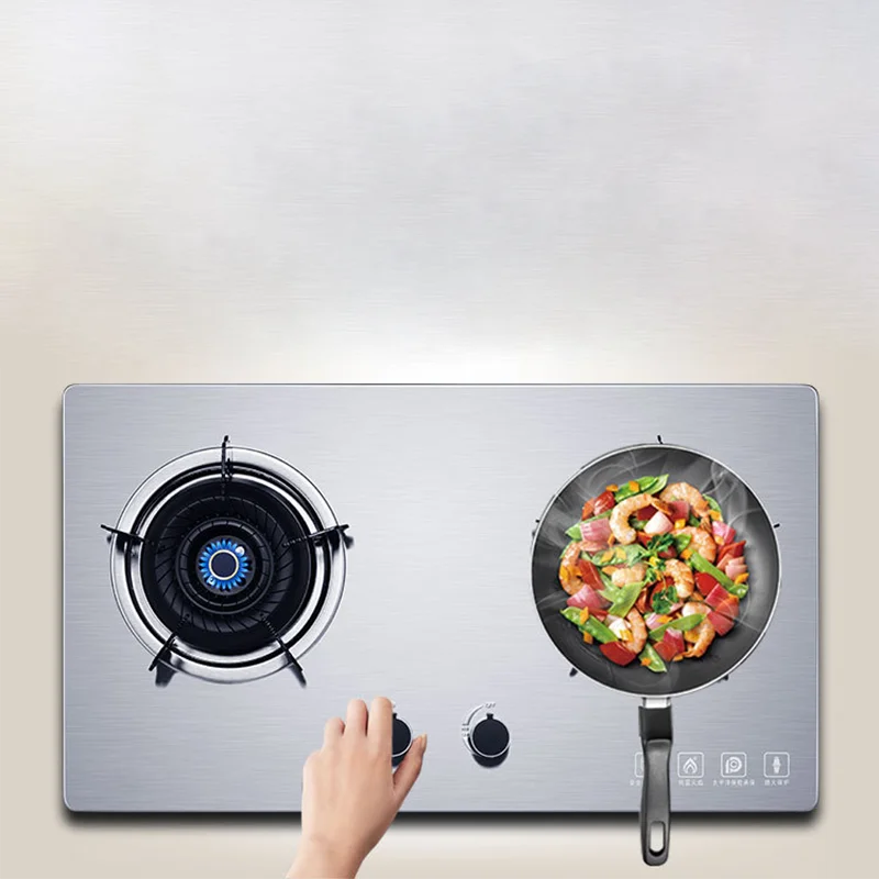 Dual-Use Stainless Steel Countertop Gas Stove Electronic Ignition Liquefied Gas Built-in for Outdoor Household Kitchen Use