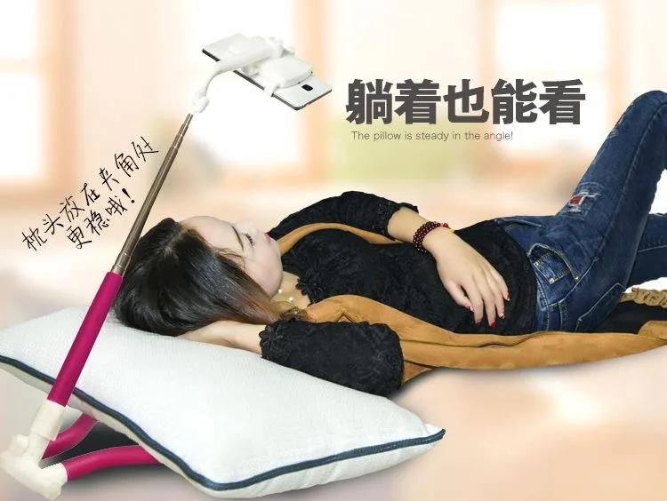 حامل هاتف كسول لسطح المكتب قابل للطي عالمي، رأس معلق على الرقبة الدوارة، شداد سرير عنبر