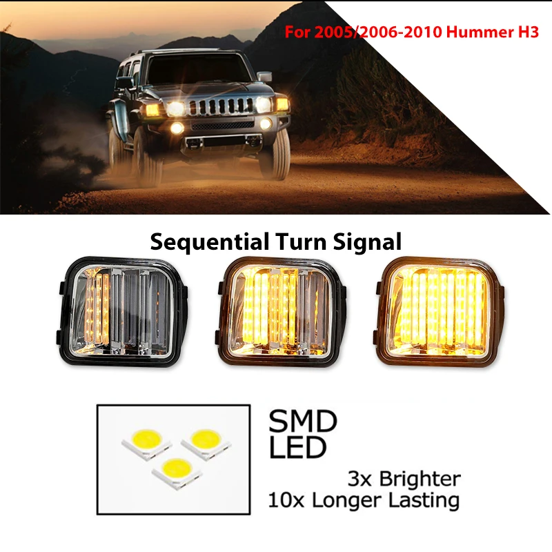 iJDM Switchback Bursztynowo-żółta lampa kierunkowskazów LED do 2006-2010 Hummer H3 H3T Xenon White LED jako światła do jazdy dziennej