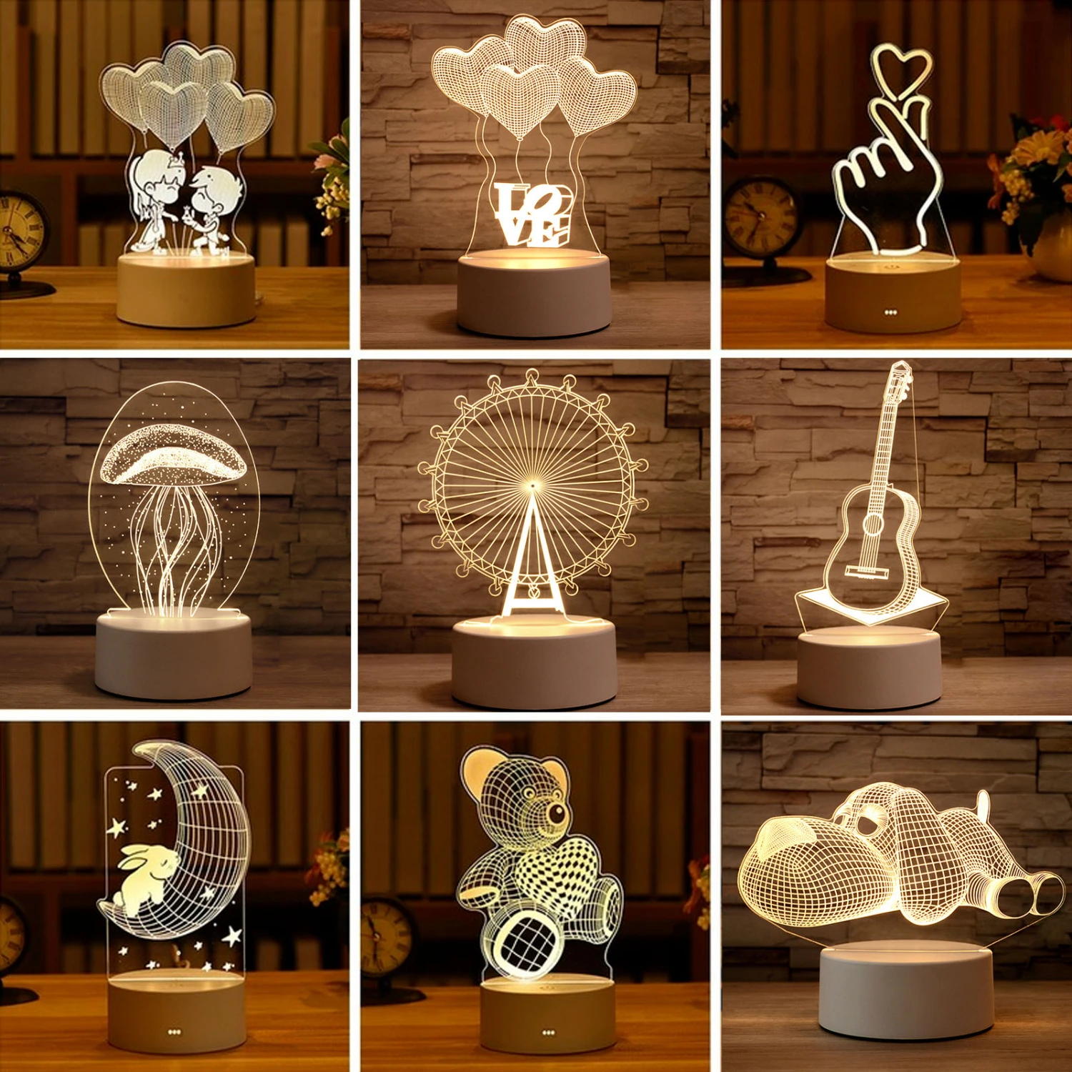 

New Beautiful Romantic Heart-shaped 3D Acrylic LED Night Light Lamp - Lovely Decorative Table Lamp - Perfect Valentine's Day Gif