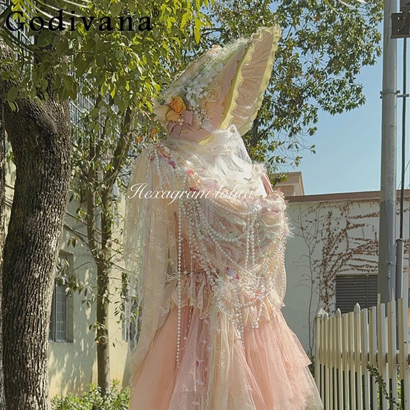 Fiore Lolita Cla Serie Cappello francese per donna Pastorale Mori Girl Cappello da sole in paglia Stile giapponese femminile Bnt Cappelli Lolita floreali