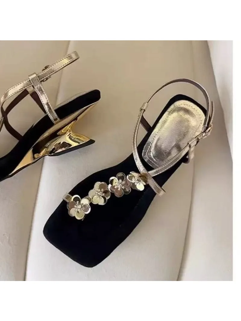 Sandales en cristal pour femmes, chaussures de luxe à talons hauts, pantoufles d'été à bout carré, marque Sexy, escarpins Slingback, nouvelle collection 2025
