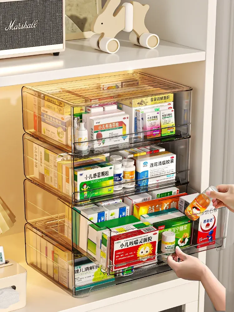 Drawer-Style Storage Box for Medicines Stackable Transparent Drug Organizing Cabinet Large Cpacity Home Use Acrylic Medicine Box