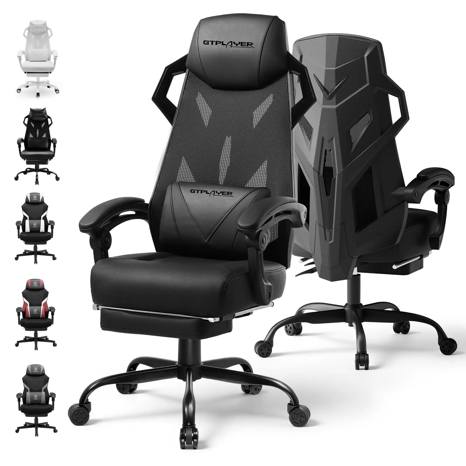 Computer Chair with Adjustable Footrest, Ergonomic Gaming Chair with Headrest and Lumbar Support, Breathable Mesh