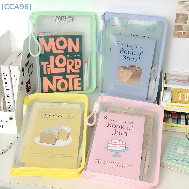 

Portable File Folder Case Transparent Handle Storage Organizer Bags A4 Zipper File Bag Candy Color Stationery Holder Supplies