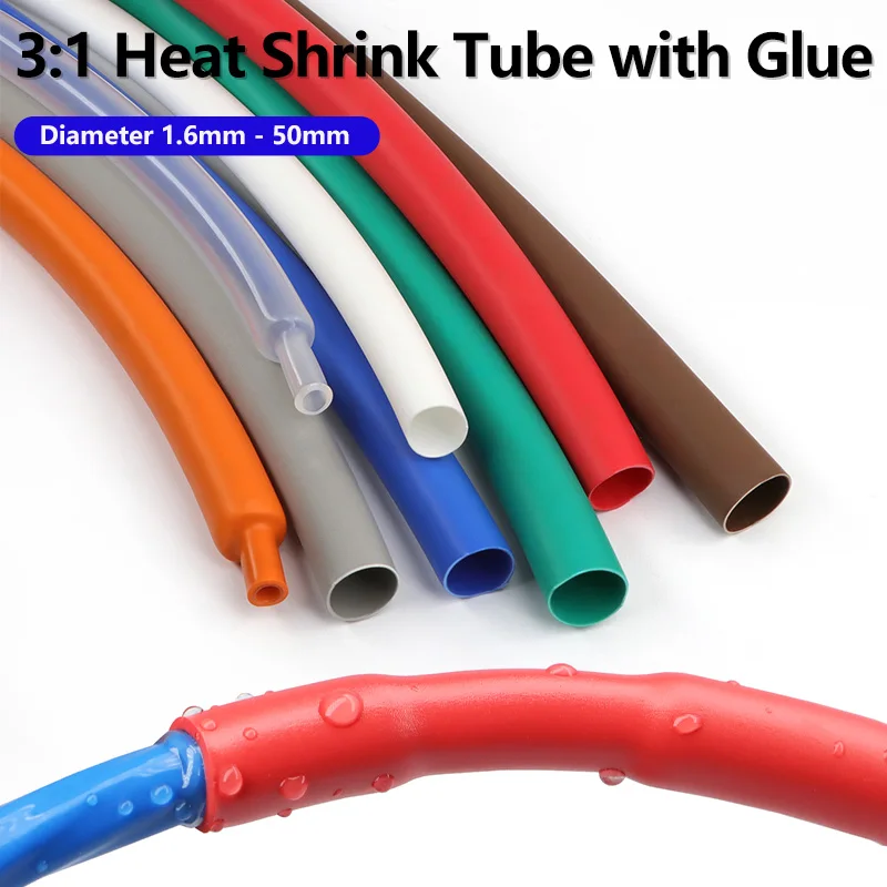 3Meters 3:1 Heat Shrink Tube With Glue Colorful 1.6-50mm Dual Wall Adhesive Lined Polyolefin Shrinkin ﻿Wrap Cable Protect Sleeve