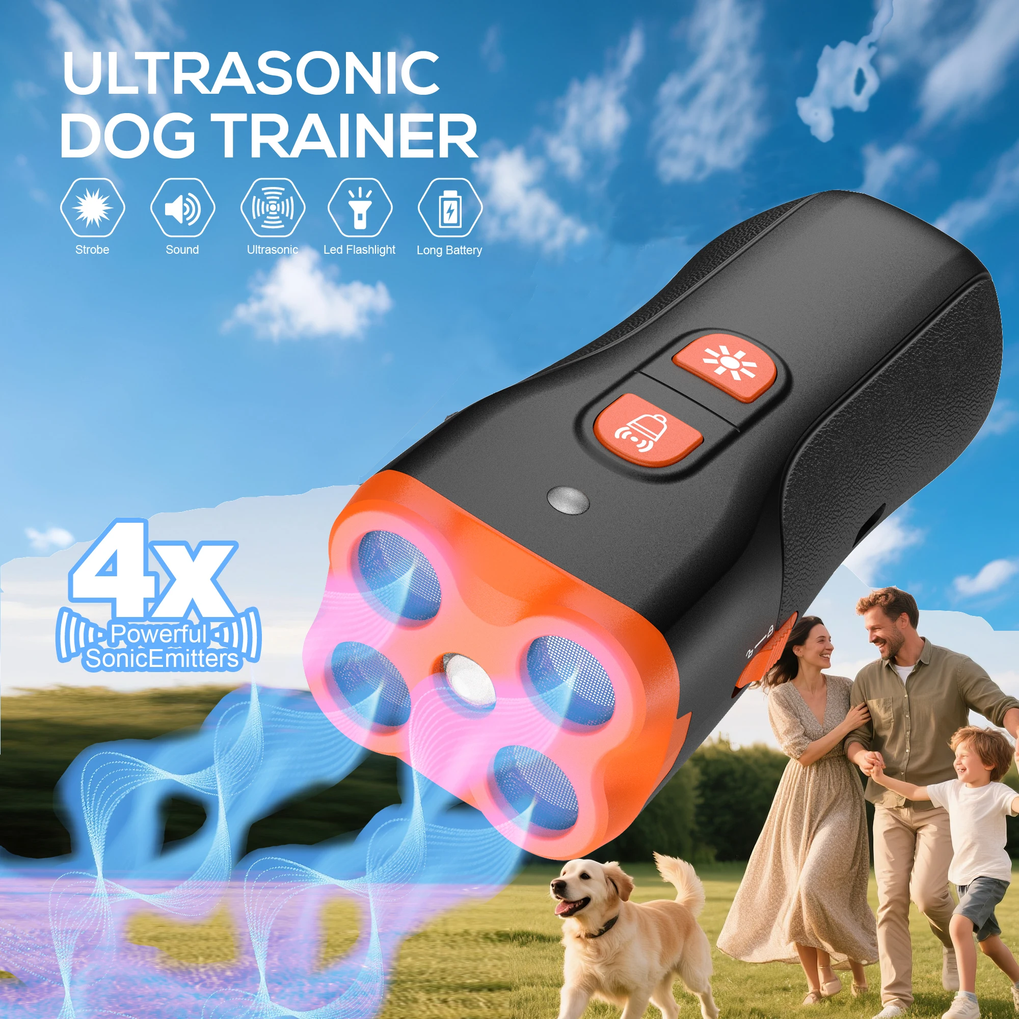 Dispositivo Ultrassônico Antilatido para Cães, 4 Modos de Treinamento, Alcance de 15 Metros, Elimina Latidos em Ambientes Internos e Externos, Correção de Comportamento