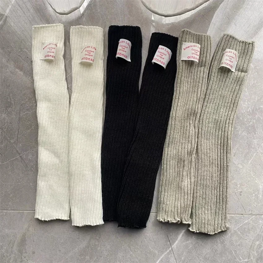 Chaussettes hautes d'hiver coréennes pour femmes, lettre sur le genou, jambières, manches chauffe-bras, gants sans doigts, Y2k