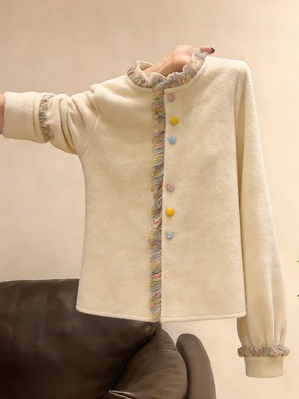 

plus Size Retro Hong Kong Style Long Sleeve Shirt Women's Spring New Style Slimming Cover Belly Stand Collar High End Feeling...