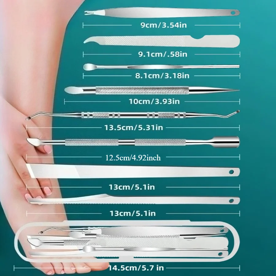 مجموعة أدوات باديكير مكونة من 8 قطع - مجموعة العناية بالقدم الاحترافية المصنوعة من الفولاذ المقاوم للصدأ، مناسبة للأقدام واليدين مع أدوات تشذيب الأظافر المزيلة