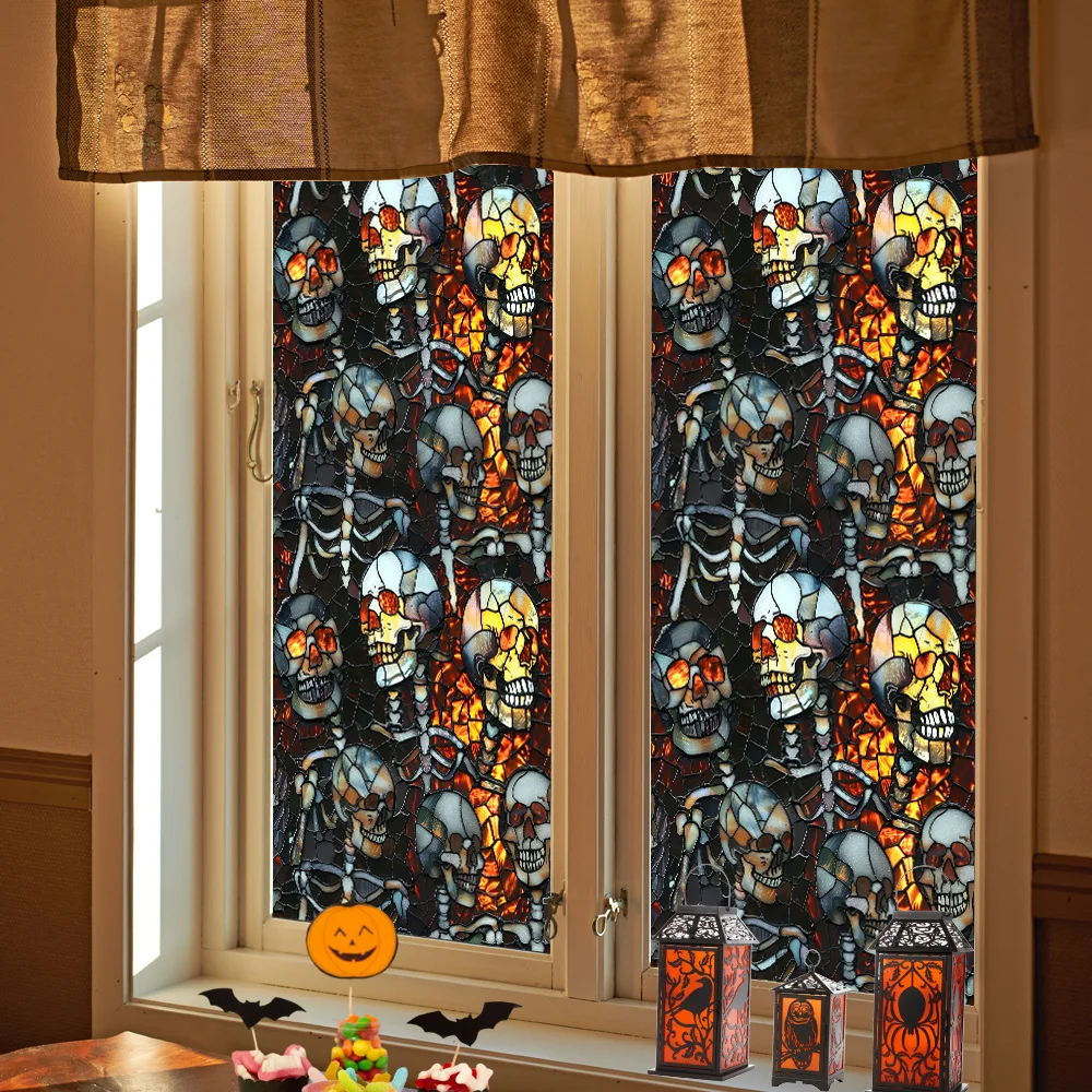 45x100cm Halloween Pumpkin Ghost PVC Electrostatic Window Film Colorful Removable Cling for Glass Doors Windows DIY Party