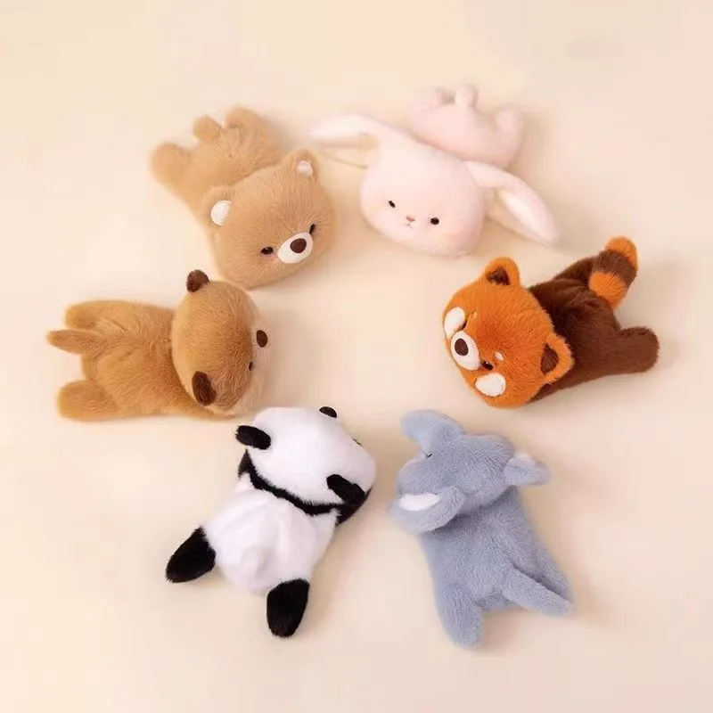Cute Animal Plush Toy Set Mini Stuffed Dolls Panda Bear Elephant Raccoon Bunny Soft Desktop Decor Keychain Gift for Family Girls