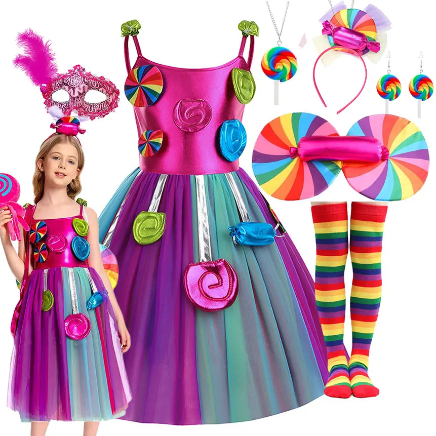 

Featured Candy Costume Sleeveless Tulle Dress Lollipop Cosplay Carnival Clothes Kids Carnival Party Twirl Tutu Purim Festival