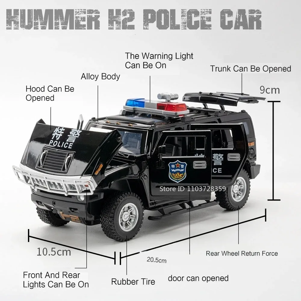 1:24 H2 Geländewagen Modell Miniatur Spielzeug Legierung Druckguss Sound Licht Türen geöffnet zurückziehen Stoßdämpfung für Kinder Geschenke