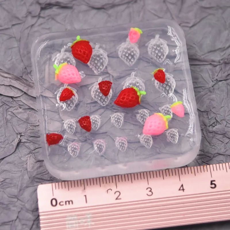 Mini Strawberry Silicone Mold Mirrow shape Pottery Ultra Light Clay Mini Food Toy DIY Molds