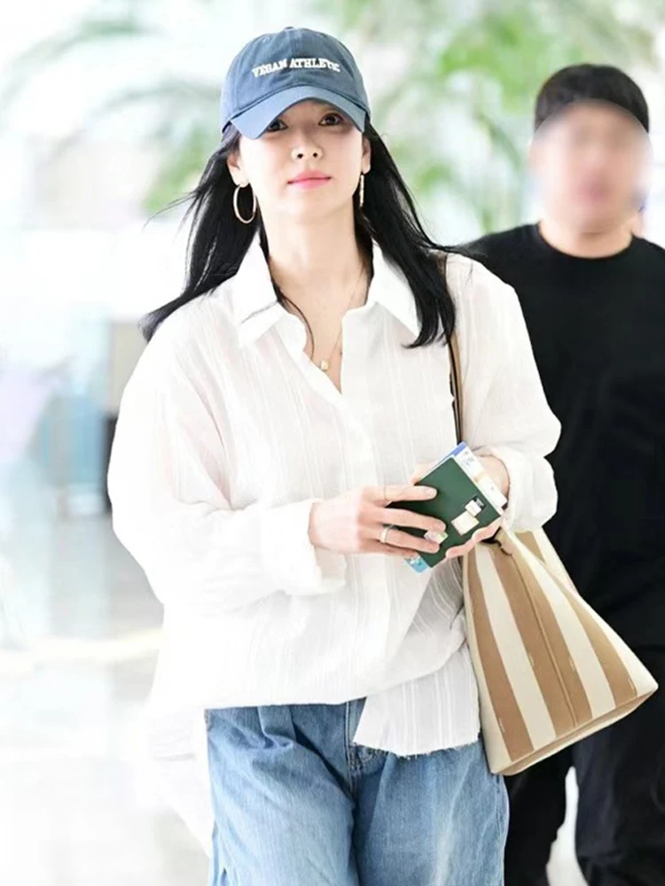 

Женская повседневная рубашка Moia с воротником и длинными рукавами, защита от солнца, верхняя одежда, простой стиль, для поездок на работу, из смесового хлопка, корейская версия