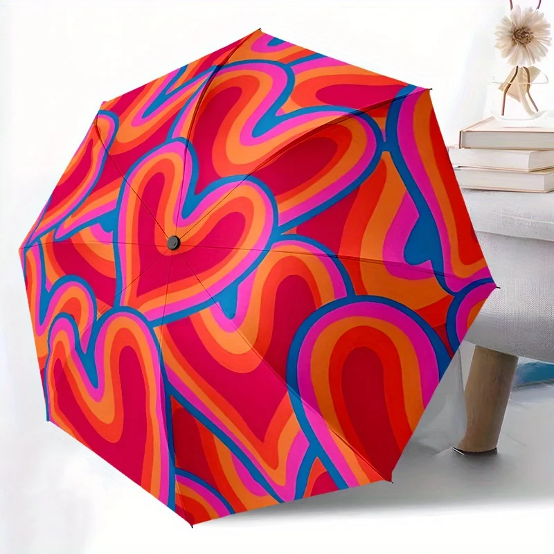 

Зонт складной автоматический с психоделическим принтом, всесезонный, портативный, для путешествий, повседневного использования и официальных мероприятий - компактный, 1 шт.