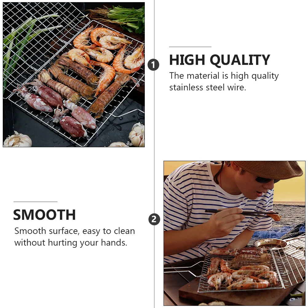 

1pc Stainless Steel Bbq Grill Basket Anti-Scalding Handle Even Heating Outdoor Camping Cooking Grid Shrimp Fish Grilling Tool