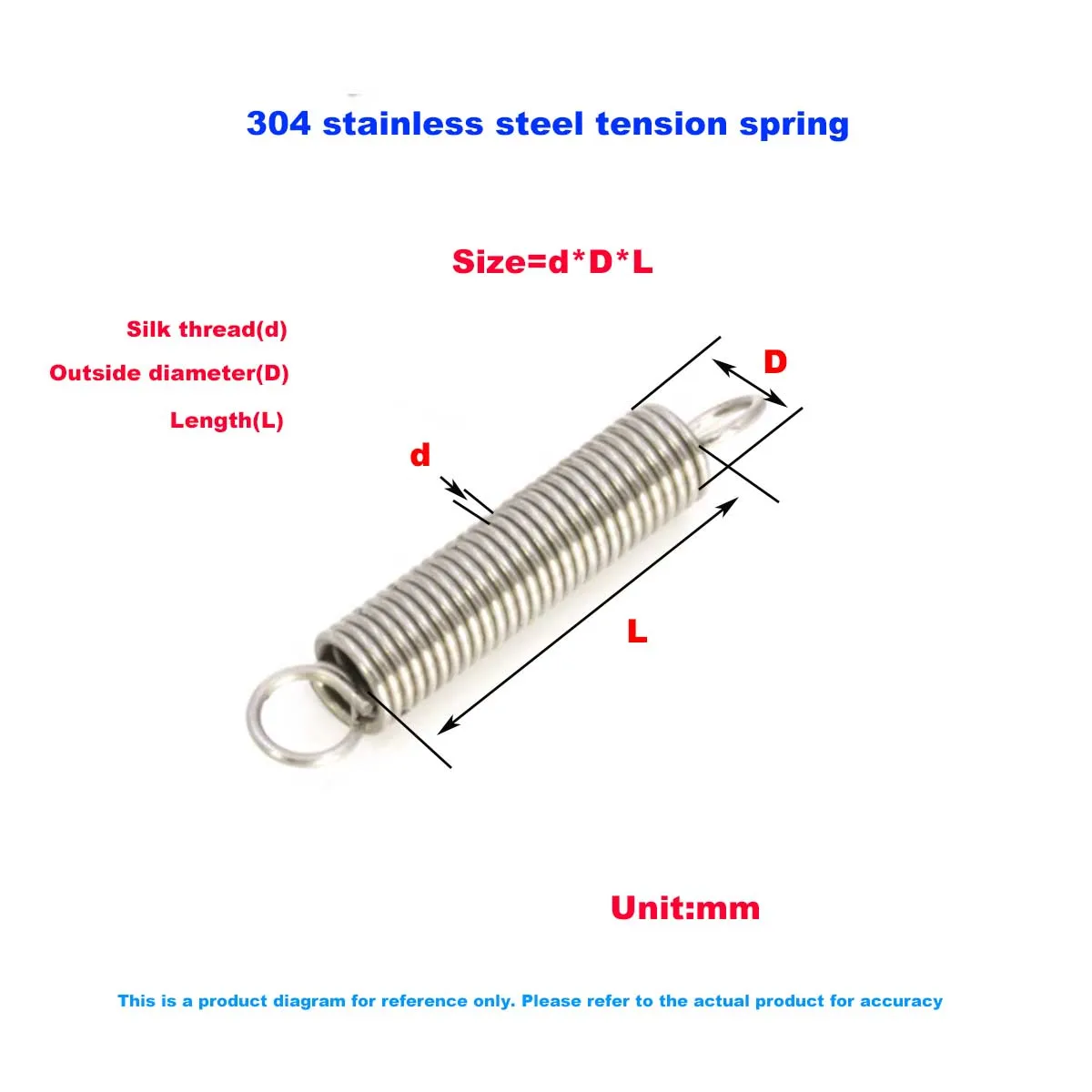 304 Stainless Steel Tension Spring/Spiral Hook Tension Spring With a Length Of 300mm