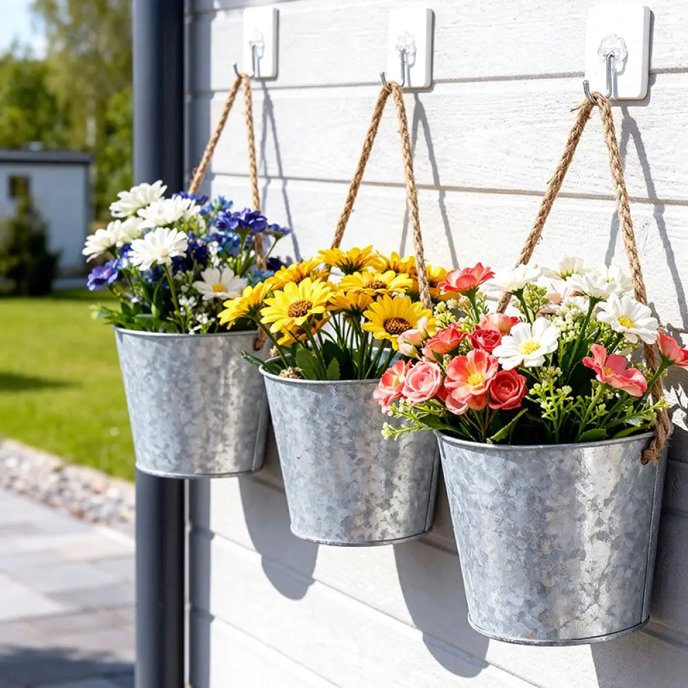 Vintage Style Metal Wall Hanging Flower Pot Half Moon Planter Decorative Container For Indoor Balcony Wall Decor
