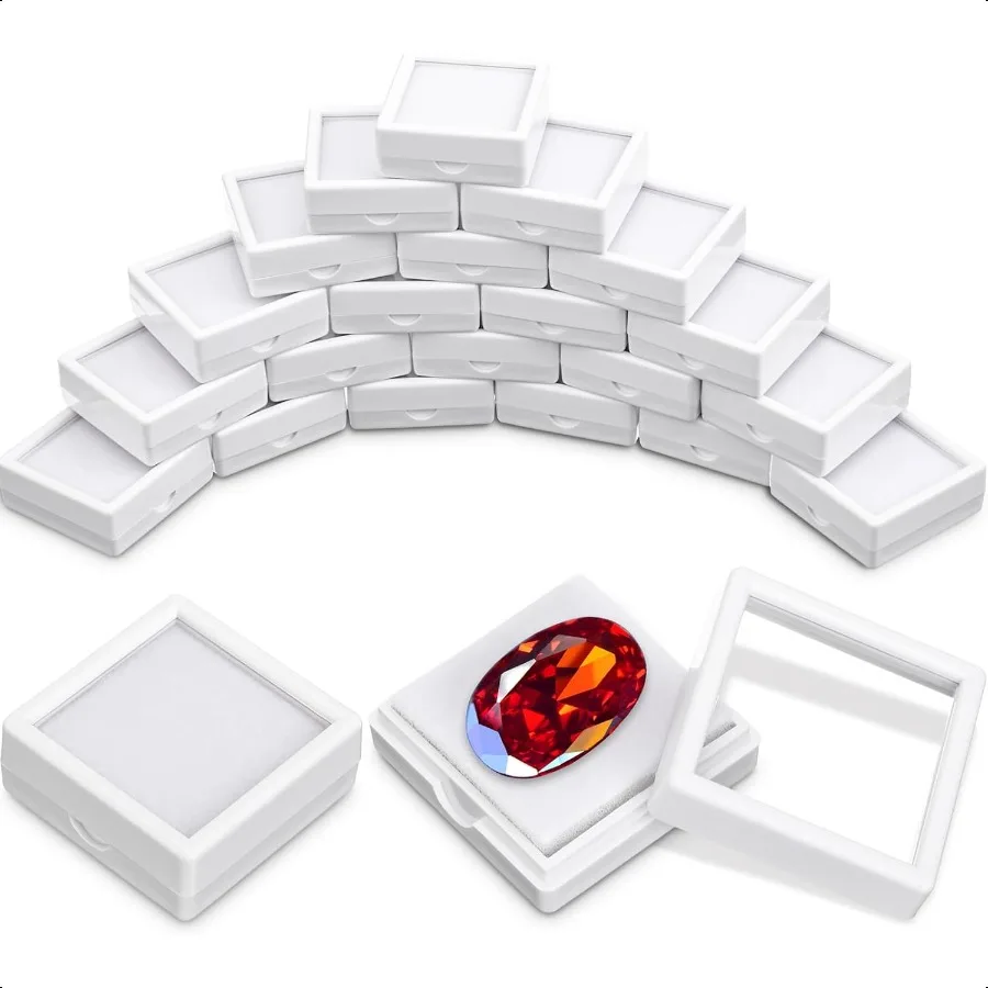 

30 Pcs Gemstone Display Box Jewelry Box Container with Clear Top Lids Bulk 1.57'' x 0.6'' for Gems Diamond Coins Gift Packing R