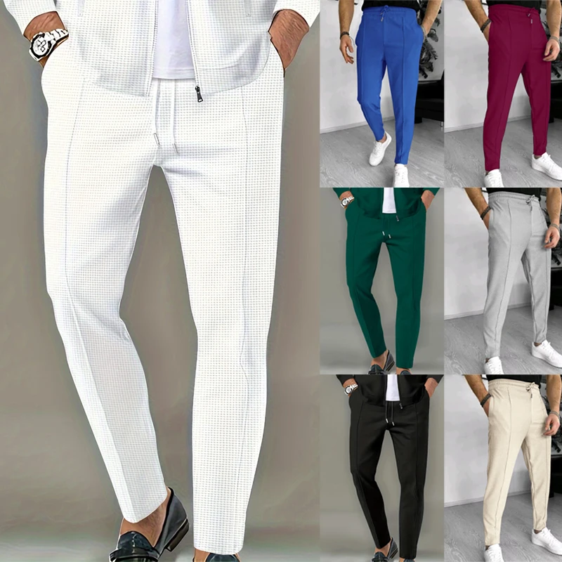 

Men's Waffle Check Skinny Sports Jogging Pants Fashionable Long Casual Comfortable Outdoor Use All Seasons