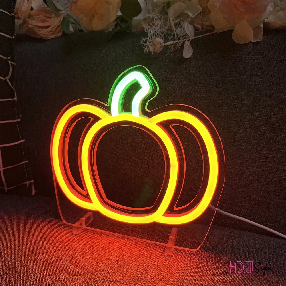 Pumpkin Design LED Neon Night Light Sign Home Girl Boy Bedroom Party Table Decor Desk Lamps Lights Kitchen Halloween Decoration