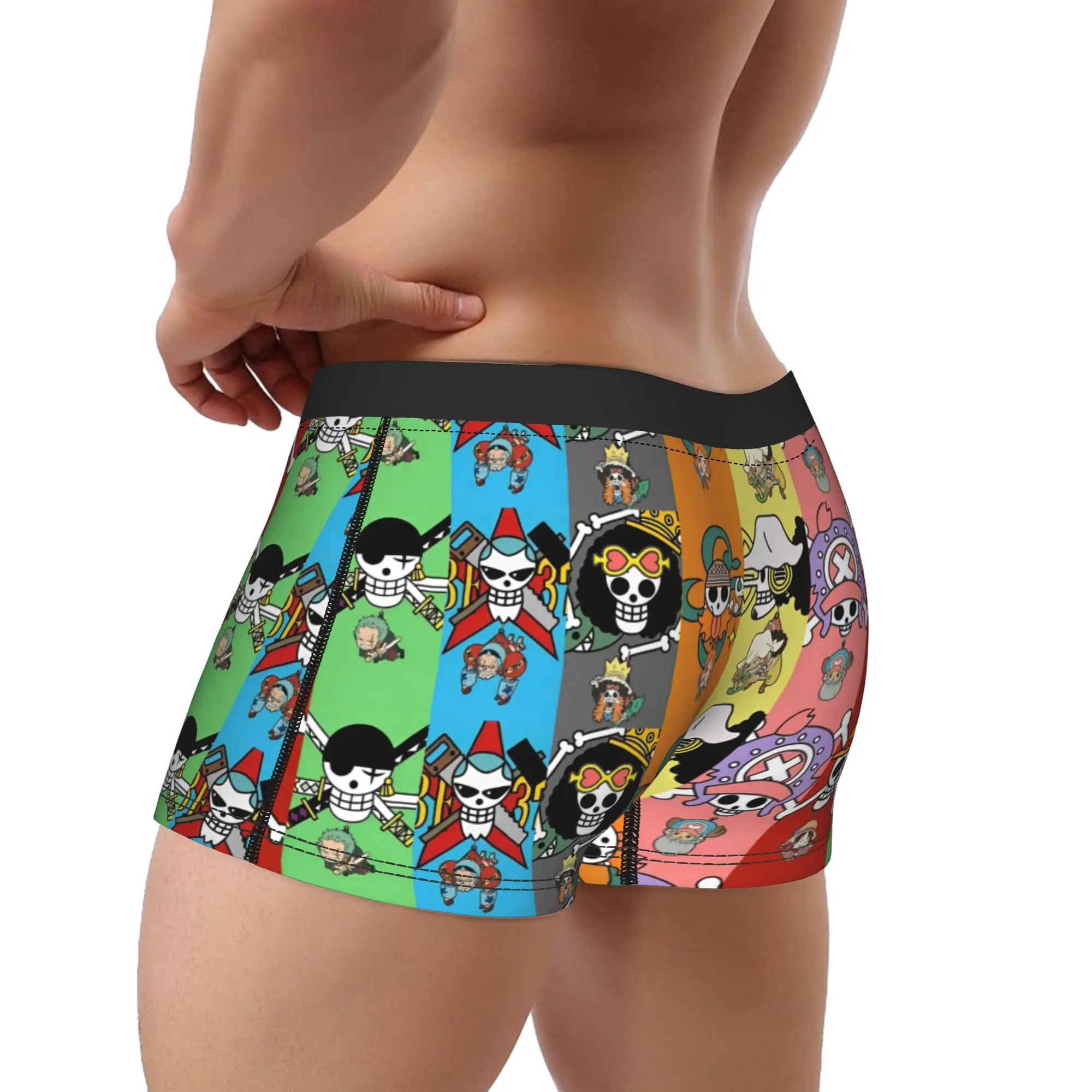 Men Boxer Briefs Shorts Panties Japan Anime Zoro Luffy Skull  Breathable Underwear One Piece  Male Humor Plus Size Underpants