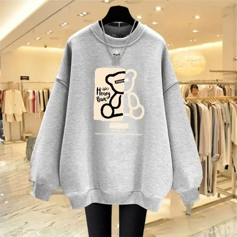 Women Clothing Loose Casual O-neck Cotton Hoodies Cartoon Printed Long Sleeve Pullovers Autumn Fashion Vintage Sweatshirts