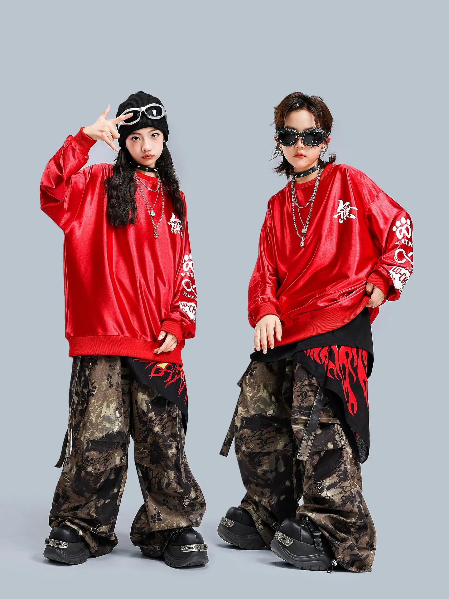 

Одежда для джазовых танцев для девочек, костюм для хип-хопа для мальчиков, топ оверсайз, красные свободные брюки, серебристые брюки для подростков, одежда для уличных танцев, сценическая одежда