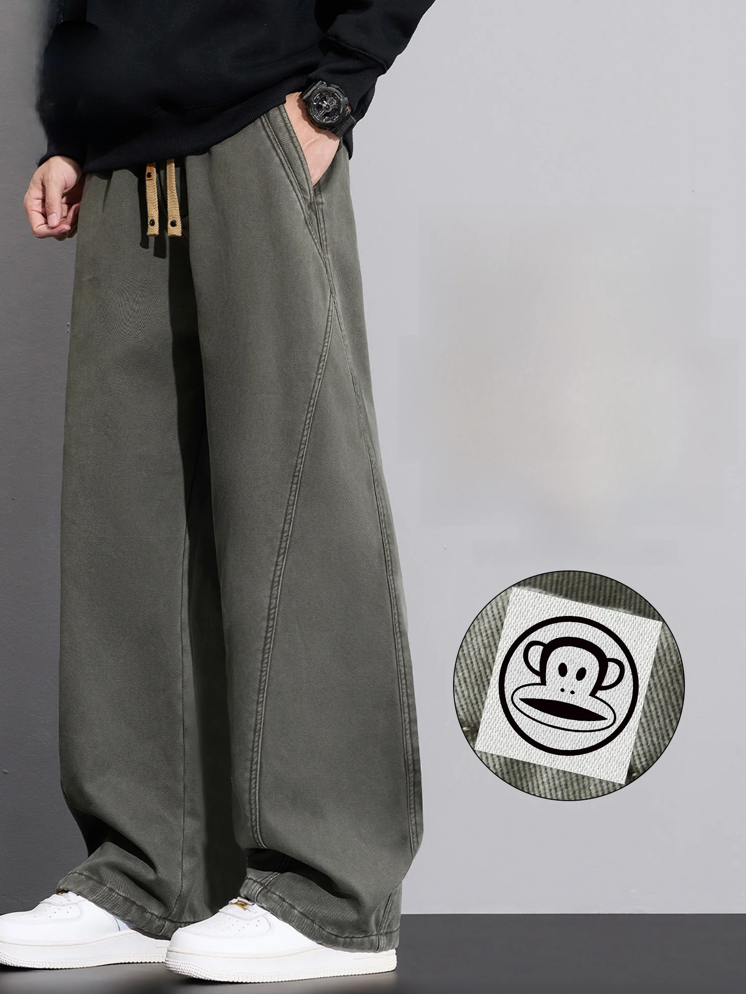 

PaulFrank Men's Casual Wide Leg Pants Spring Trendy Loose Fit Workwear Sle Cargo Trousers Comfortable Cotton Straight Cut