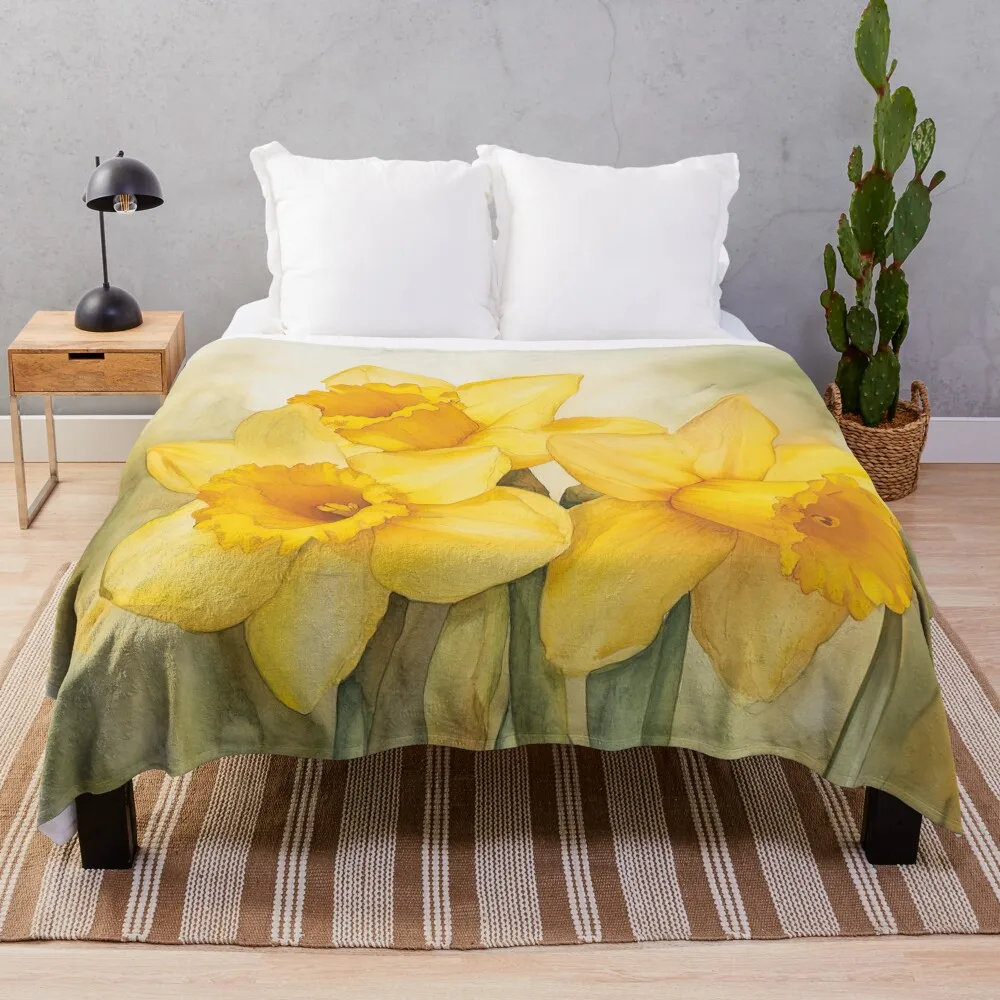 Yellow Daffodils, Flower of the Month of March Throw Blanket Cute Flannel Fabric Blankets