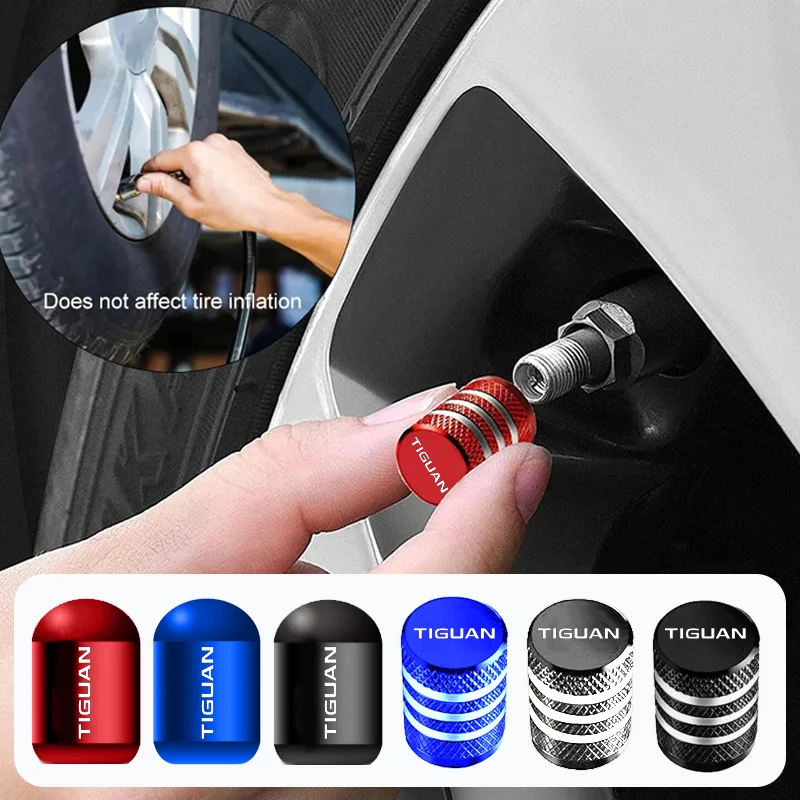 4Pcs Alloy Car Tire Rim Wheel Anti-dust Air Valve Caps for VW Volkswagen TIGUAN Logo